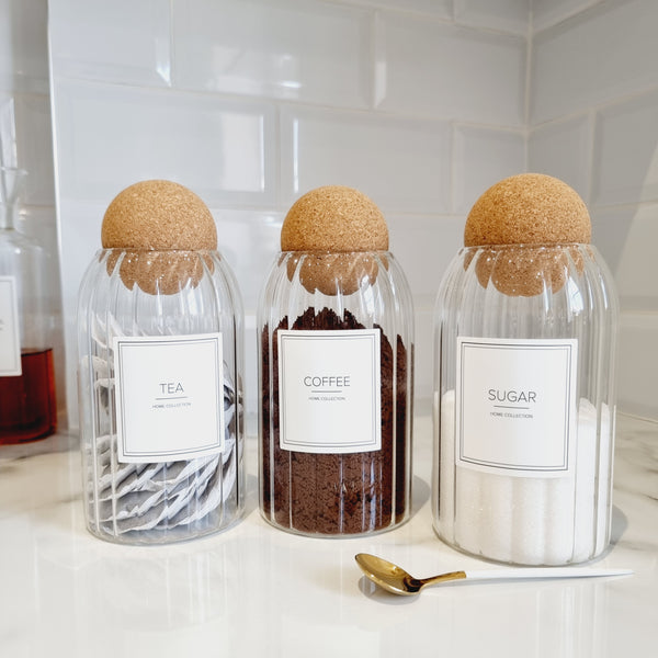 Kath and Kin Large Glass Jars with bamboo lids and custom personalised wording, part of the new contemporary collection