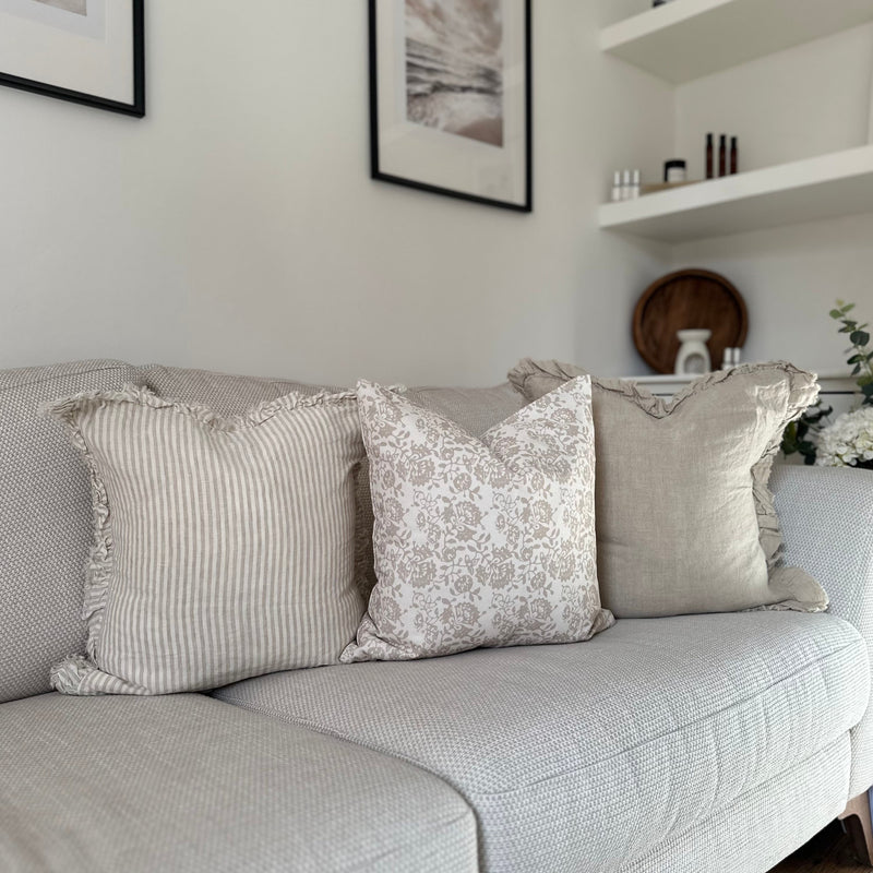 Greige Floral Stripe Cushion Trio