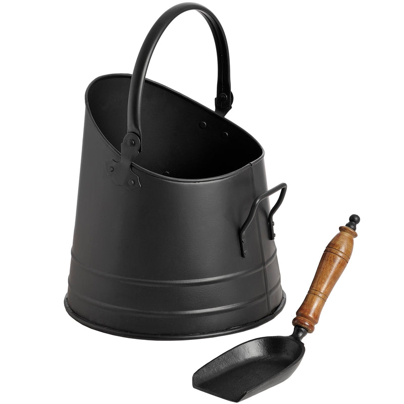 Black Coal/Wood Chips Bucket with Teak Handle Shovel