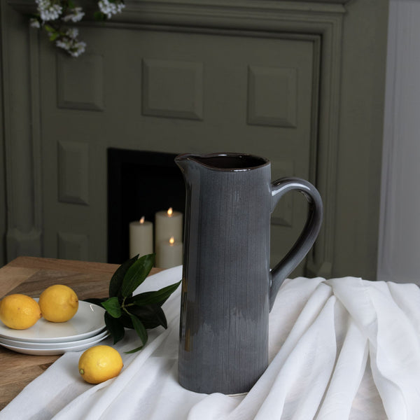 Decorative Grey Ceramic Ribbed Jug