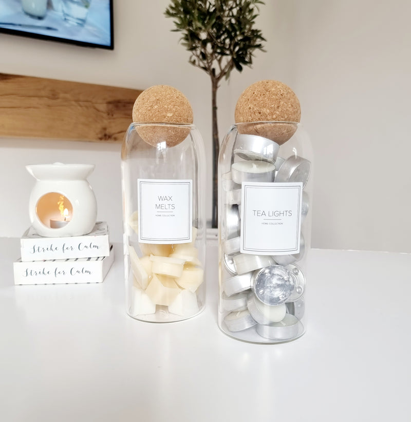 Tea Light and Wax Melts Glass Storage Jars with Cork Stopper- 1.2Litre