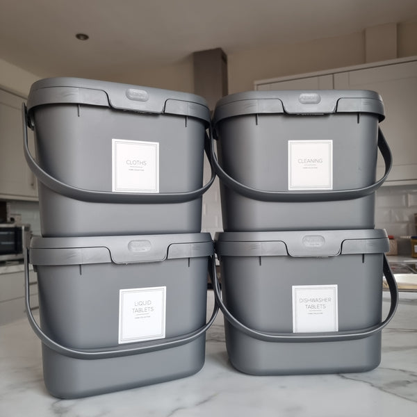 Set of 4 Grey Labelled Storage Caddies