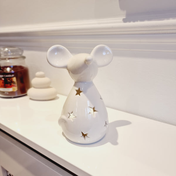 White Ceramic Mouse Star Tea Light Holder