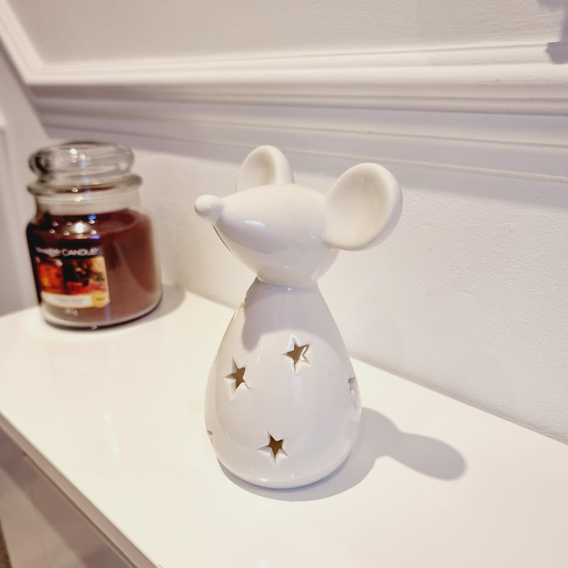 White Ceramic Mouse Star Tea Light Holder