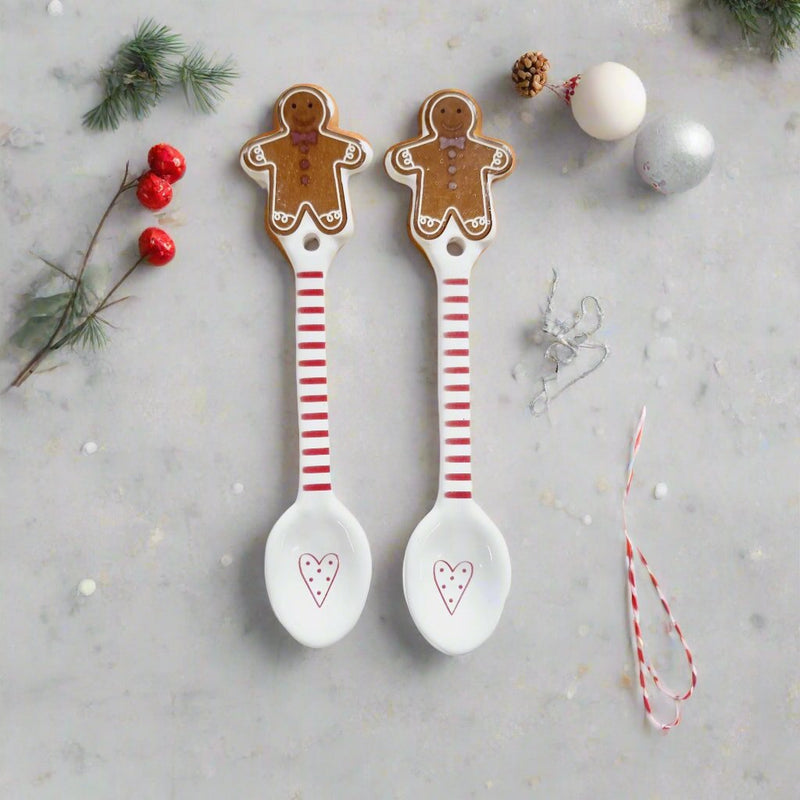 Ceramic Gingerbread Christmas Spoon Set of 2