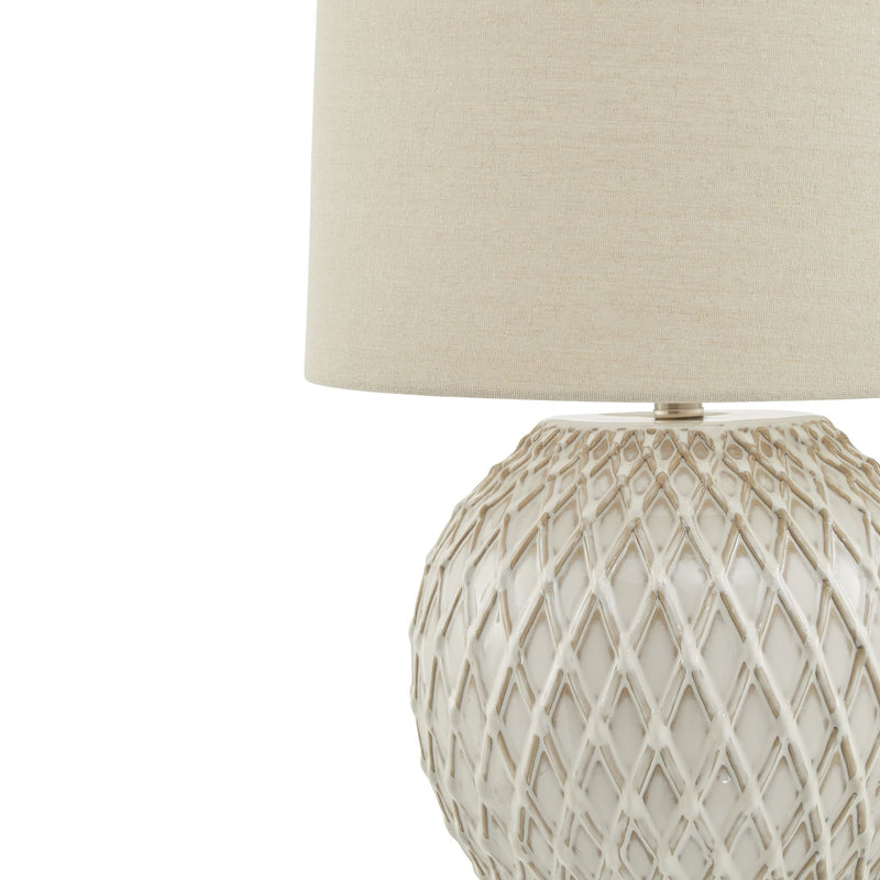 Elegant Lattice Ceramic Table Lamp With Linen Shade