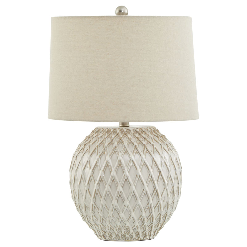 Elegant Lattice Ceramic Table Lamp With Linen Shade