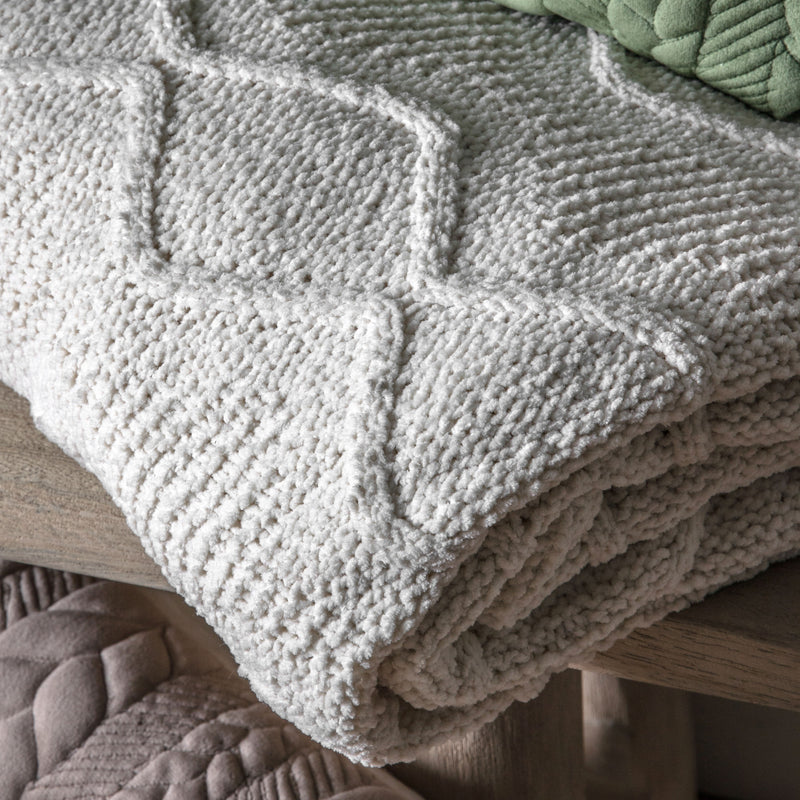 Soft Cable Knit Cream Throw