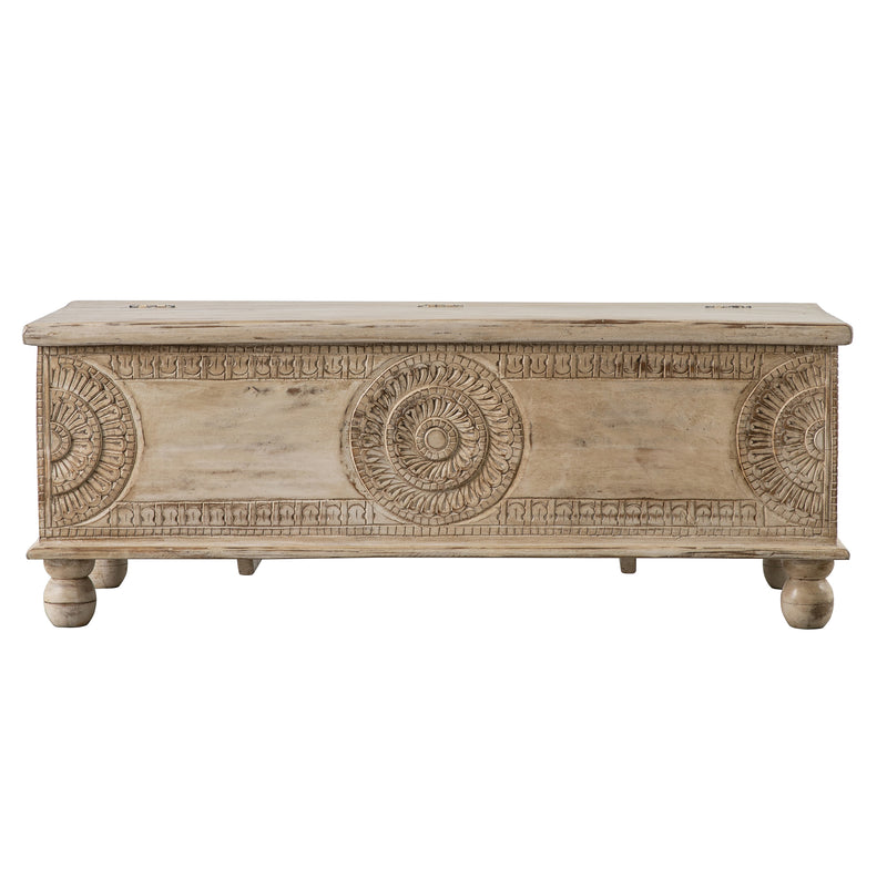 Carved Elegance Wooden Storage Bench