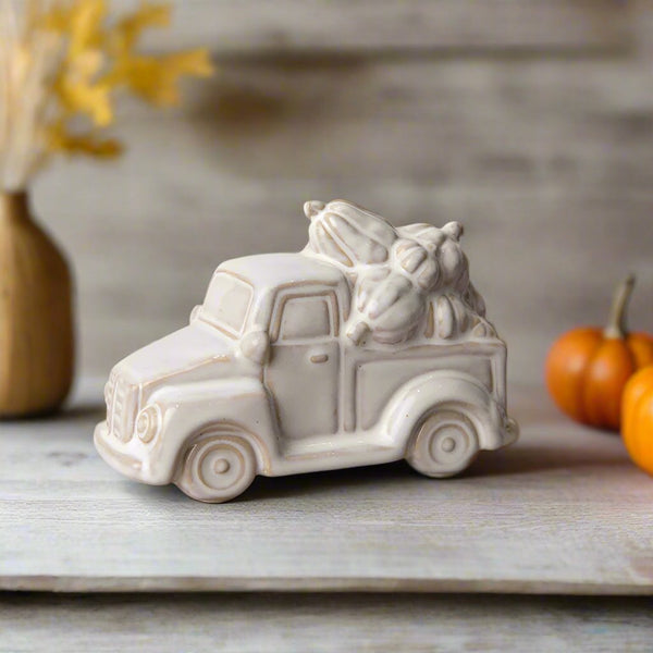 Neutral Ceramic Pumpkin Truck Ornament