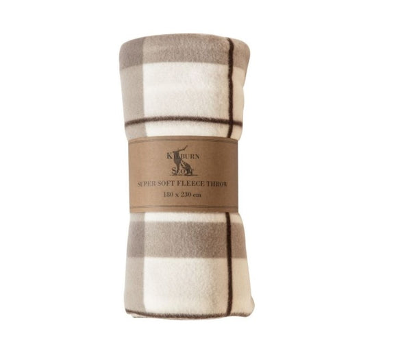 Cream and Brown Checked Fleece Blanket