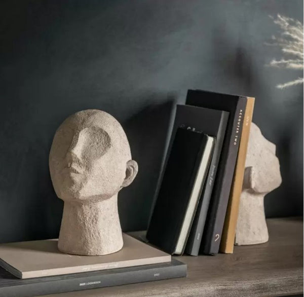 Pair of Stone Effect Sculpted Head Bookends