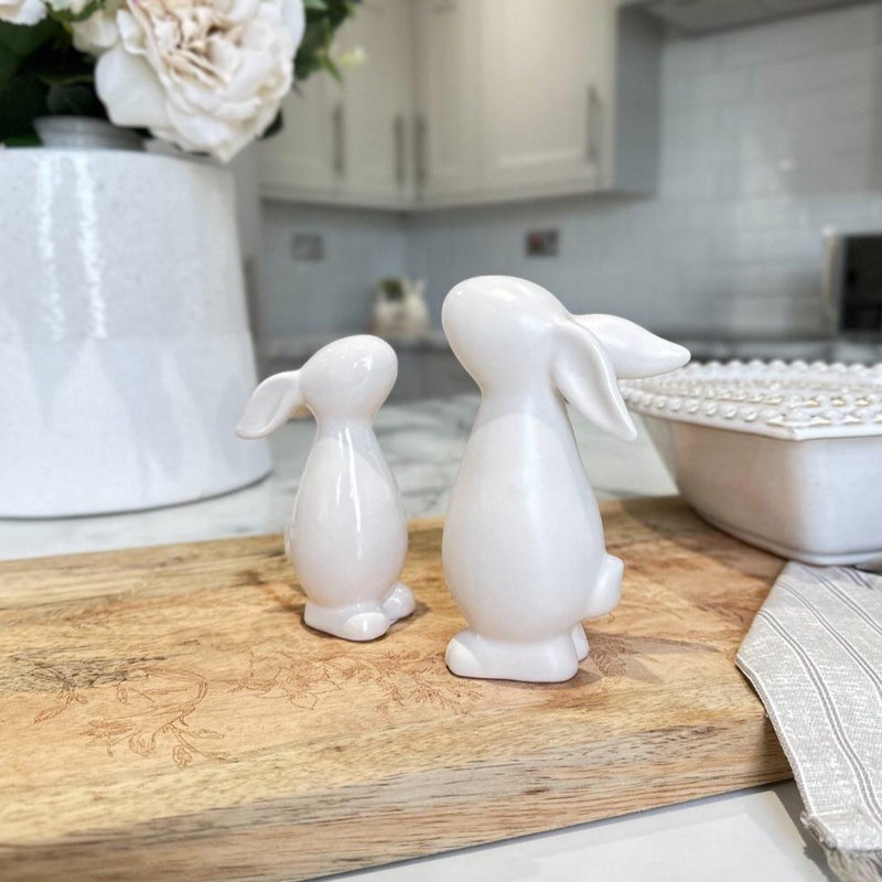 Set of 2 White Standing Bunny Ornaments