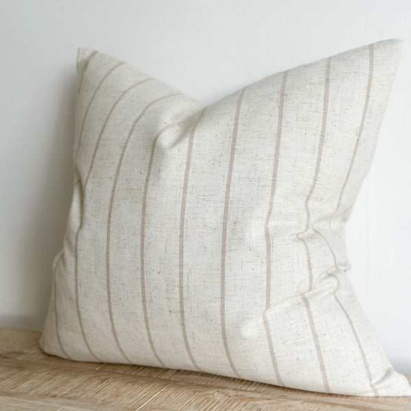 SQUARE NATURAL STONE AND BEIGE STRIPED LINEN CUSHION