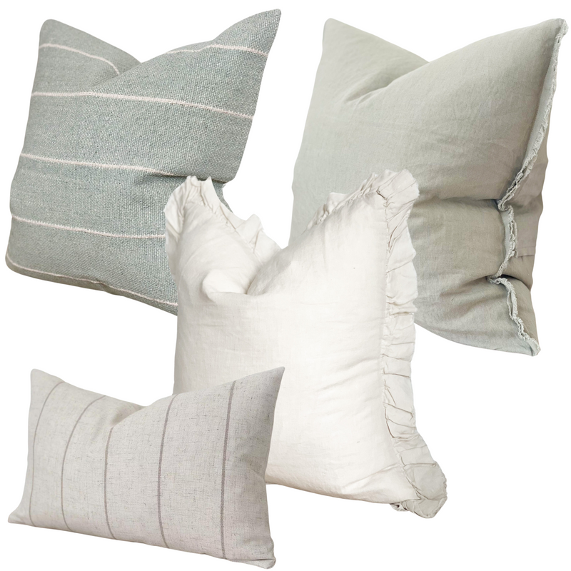 Sage and Cream Stripe Cushion Collection