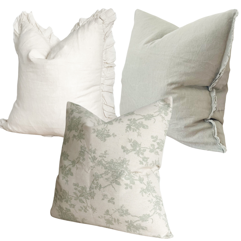 Sage Floral Cushion Trio