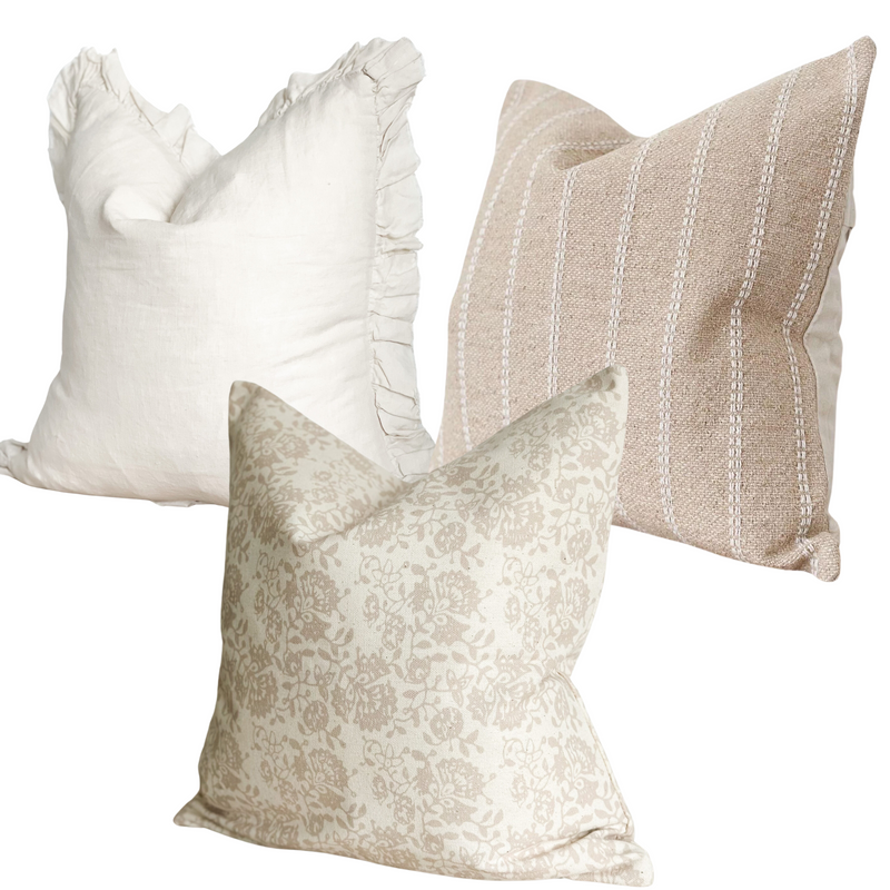 Beige Floral Elegance Cushion Trio