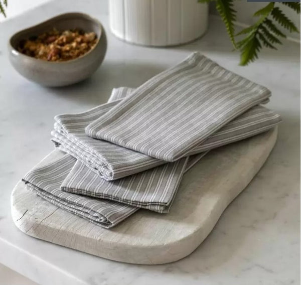 Woven Grey Stripe Cotton Napkins 4 Pack