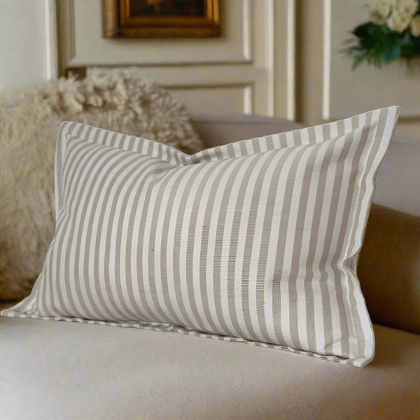 Flanged Edge Beige Stripe Rectangle Cushion 50x30cm