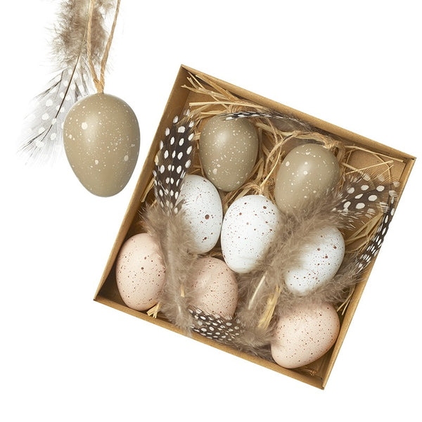 Decorative Speckled Easter Eggs and Feather Box