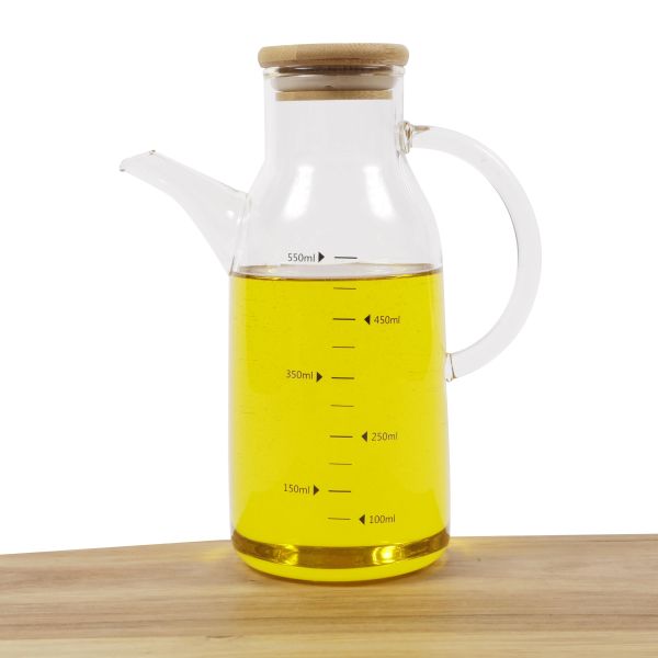 Oil and Vinegar Glass Bottle Pourer with Bamboo Lid 500ml