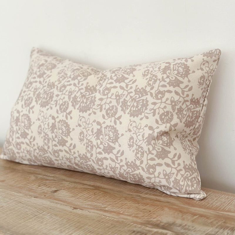 Rectangle Beige Floral Print Cushion