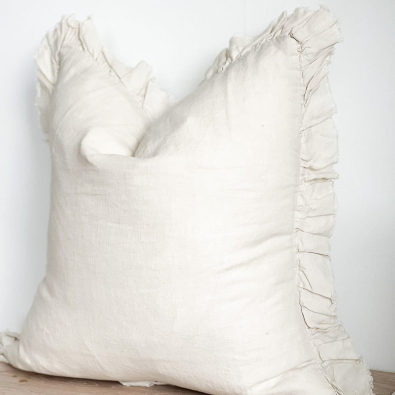 Ruffled Cream Linen Cushion