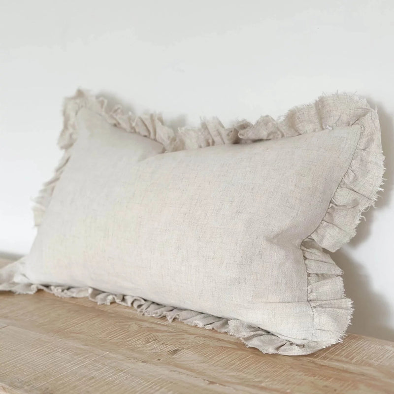 Ruffled Sand Rectangle Linen Cushion
