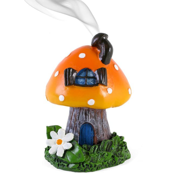 Orange Toadstool House Incense Cone Buner