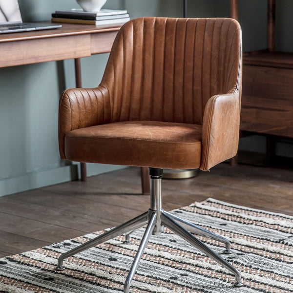 Brown Ribbed Swivel Chair