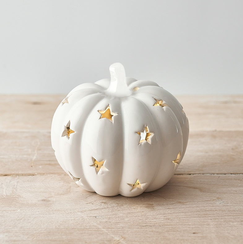 Large White Ceramic Pumpkin Tealight Holder