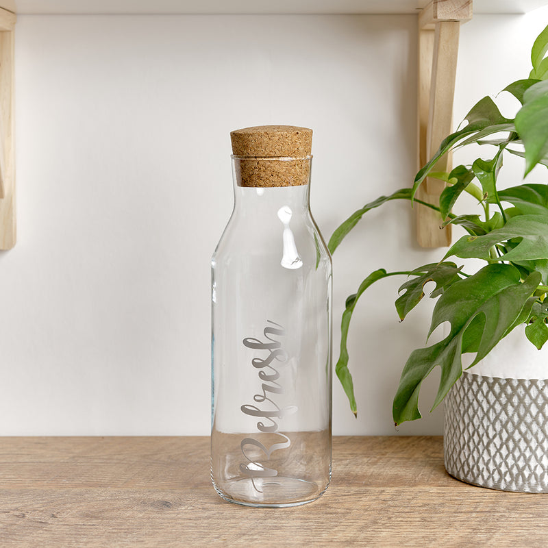 Glass storage bottle with cork stopper and custom personalised wording for Softener